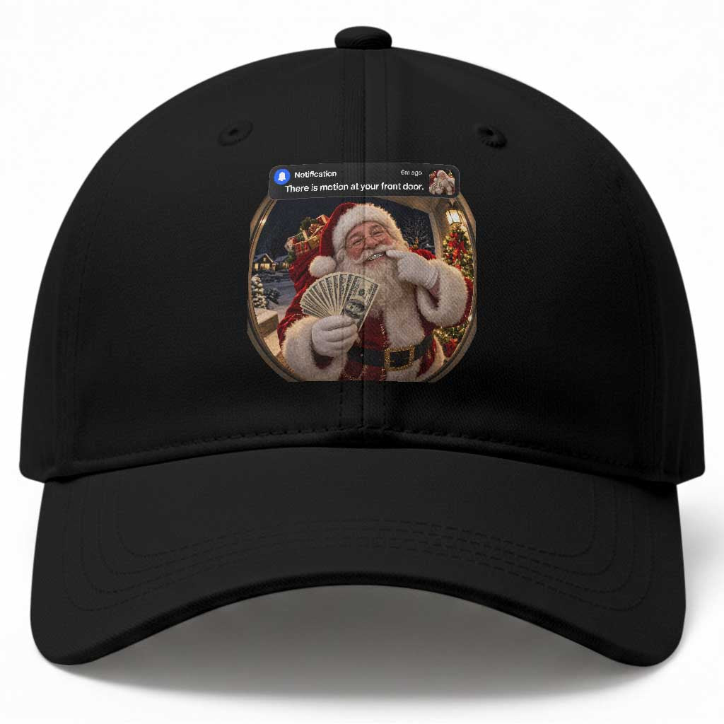 Christmas Santa Motion At Your Front Door Baseball Cap Funny Rich Santa Grillz Cash Doorbell Camera Meme