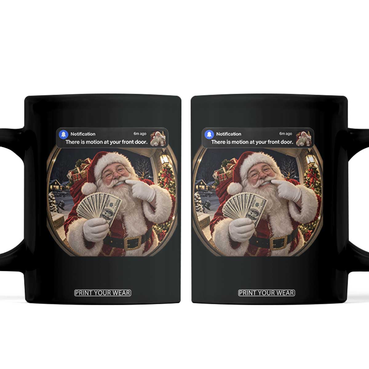 Christmas Santa Motion At Your Front Door Coffee Mug Funny Rich Santa Grillz Cash Doorbell Camera Meme
