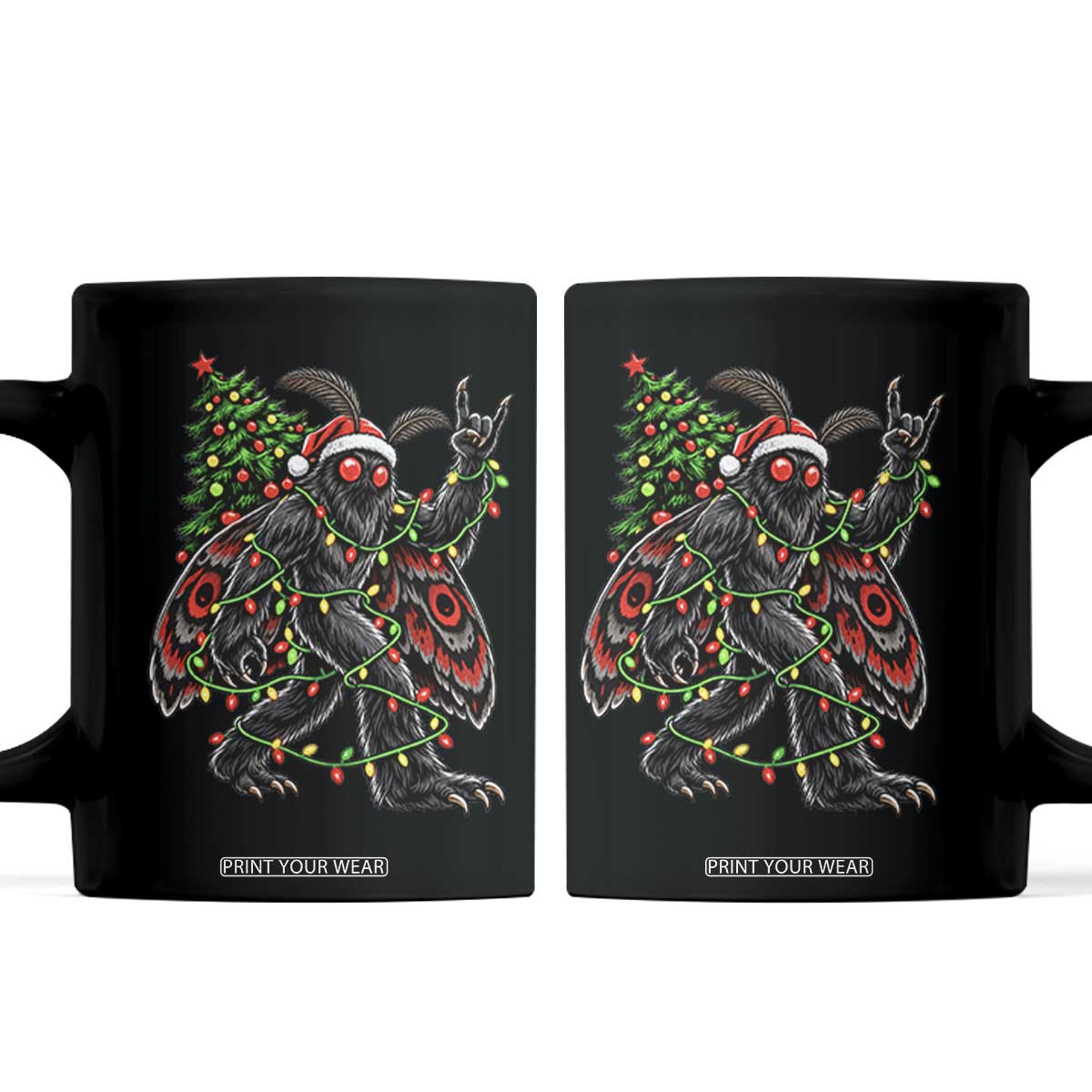 Christmas Mothman Rock On Coffee Mug Vintage Heavy Metal Cryptid