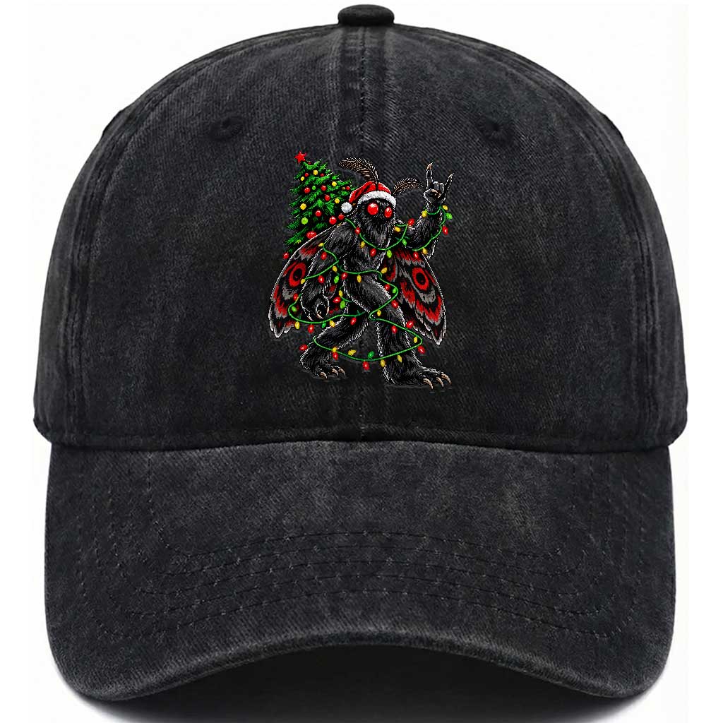 Christmas Mothman Rock On Washed Cotton Baseball Cap Vintage Heavy Metal Cryptid