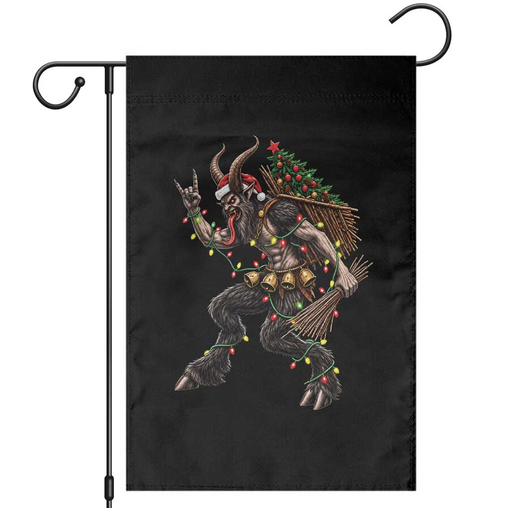 Christmas Krampus Rock On Garden Flag Vintage Heavy Metal Dark Fantasy Alpine Monster Creepmas