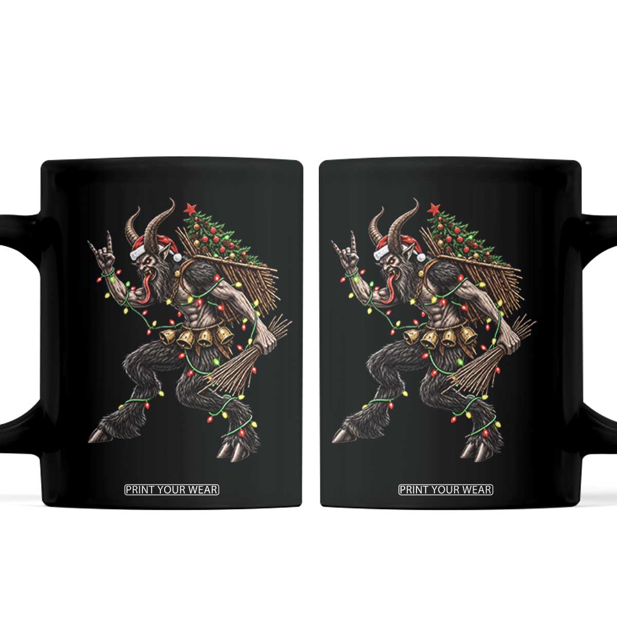 Christmas Krampus Rock On Coffee Mug Vintage Heavy Metal Dark Fantasy Alpine Monster Creepmas