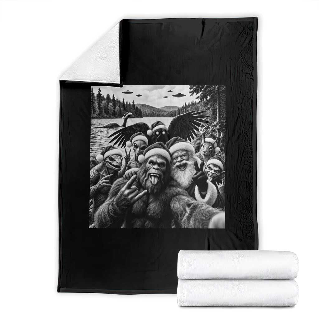 Christmas Cryptid Selfie Throw Blanket Bigfoot Santa Alien Mothman Nessie Holiday