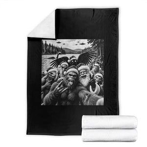 Christmas Cryptid Selfie Throw Blanket Bigfoot Santa Alien Mothman Nessie Holiday