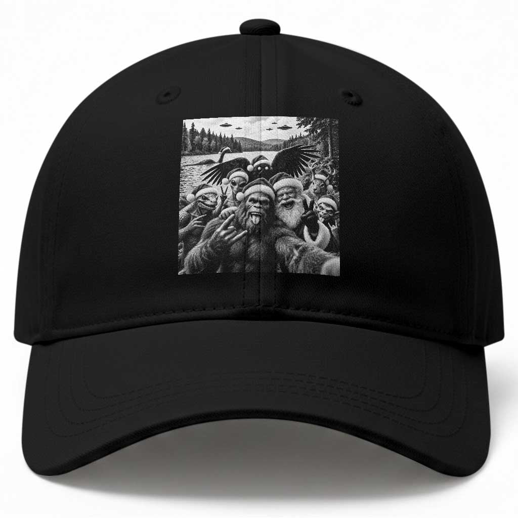 Christmas Cryptid Selfie Baseball Cap Bigfoot Santa Alien Mothman Nessie Holiday