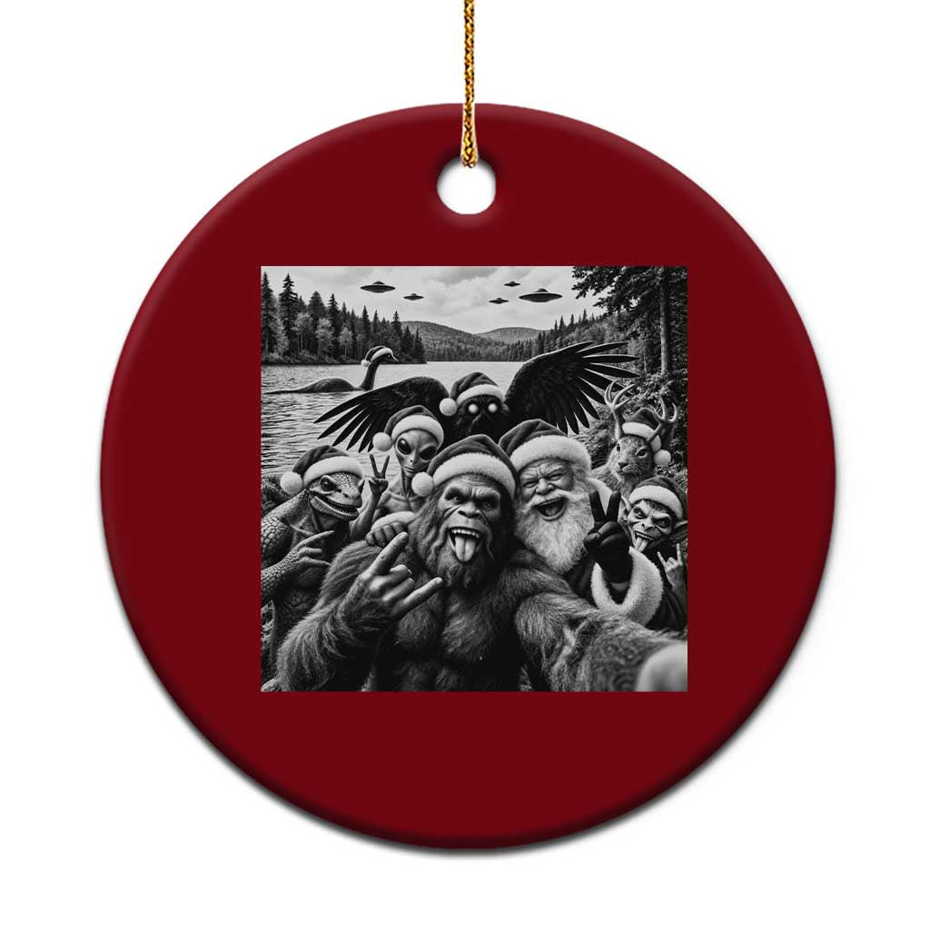 Christmas Cryptid Selfie Ceramic Ornament Bigfoot Santa Alien Mothman Nessie Holiday