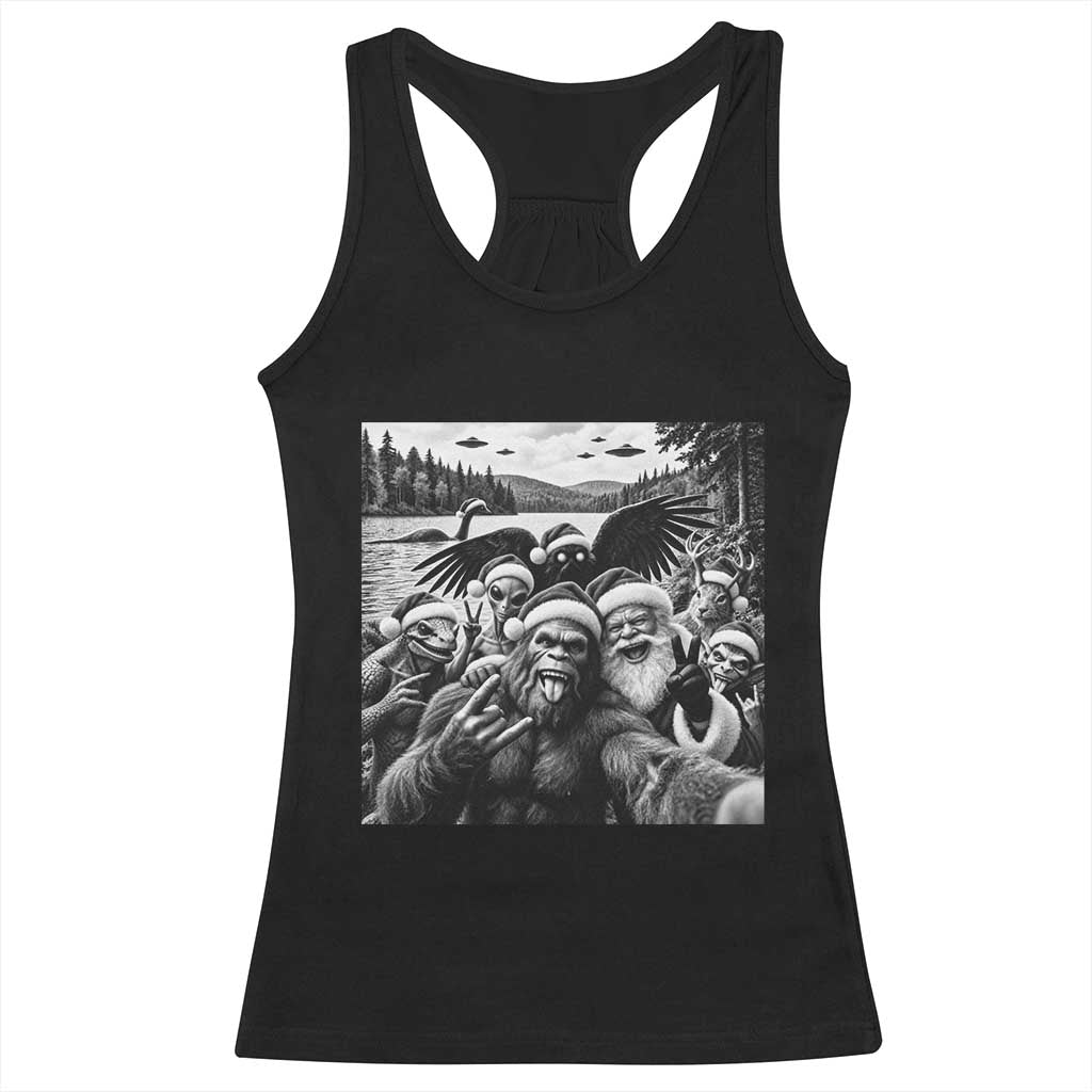 Christmas Cryptid Selfie Racerback Tank Top Bigfoot Santa Alien Mothman Nessie Holiday