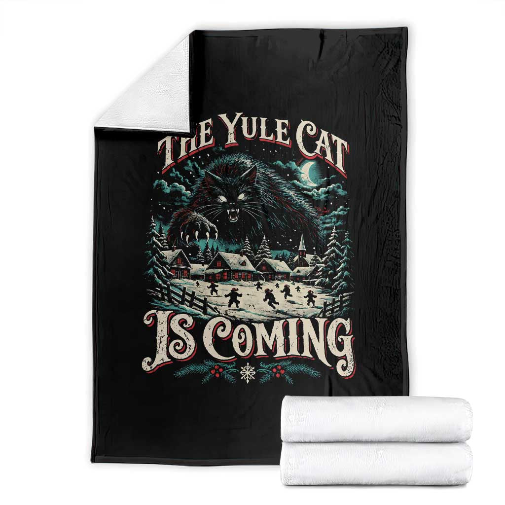 Christmas Horror Yule Cat Is Coming Throw Blanket Dark Fantasy Icelandic Legend Vintage Folklore