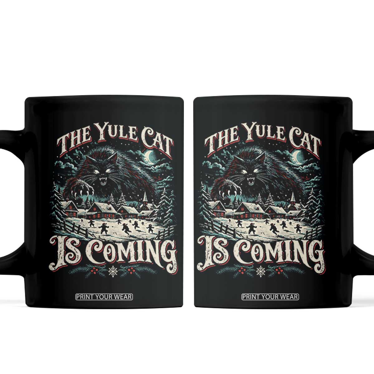 Christmas Horror Yule Cat Is Coming Coffee Mug Dark Fantasy Icelandic Legend Vintage Folklore