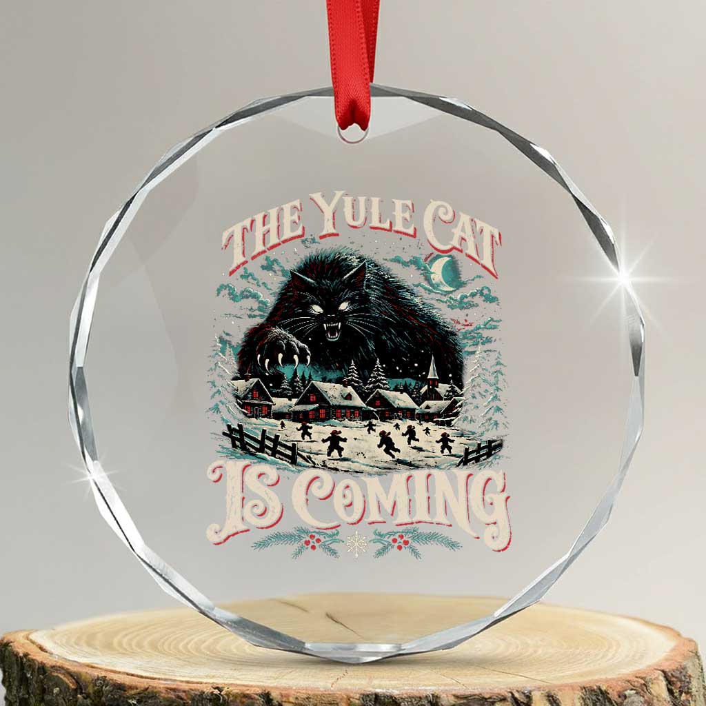 Christmas Horror Yule Cat Is Coming Crystal Glass Ornament Dark Fantasy Icelandic Legend Vintage Folklore