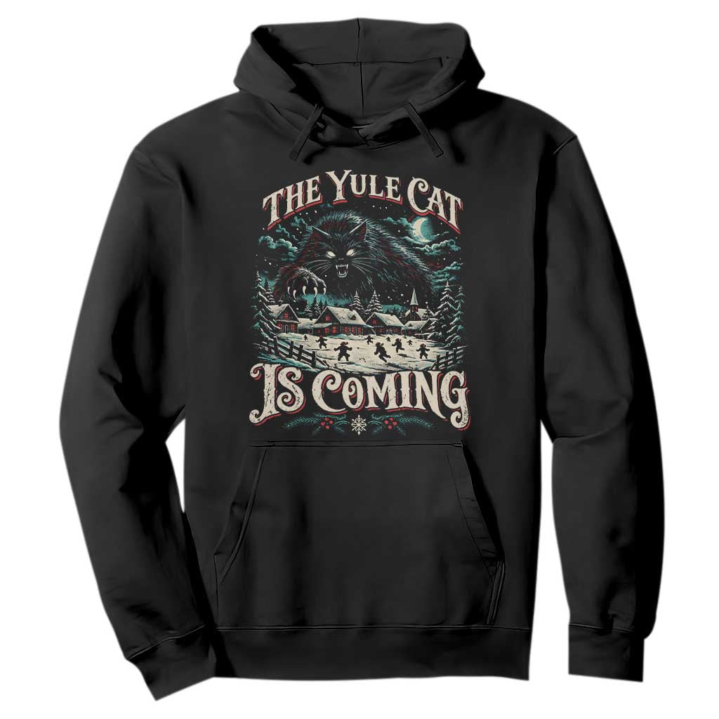 Christmas Horror Yule Cat Is Coming Hoodie Dark Fantasy Icelandic Legend Vintage Folklore