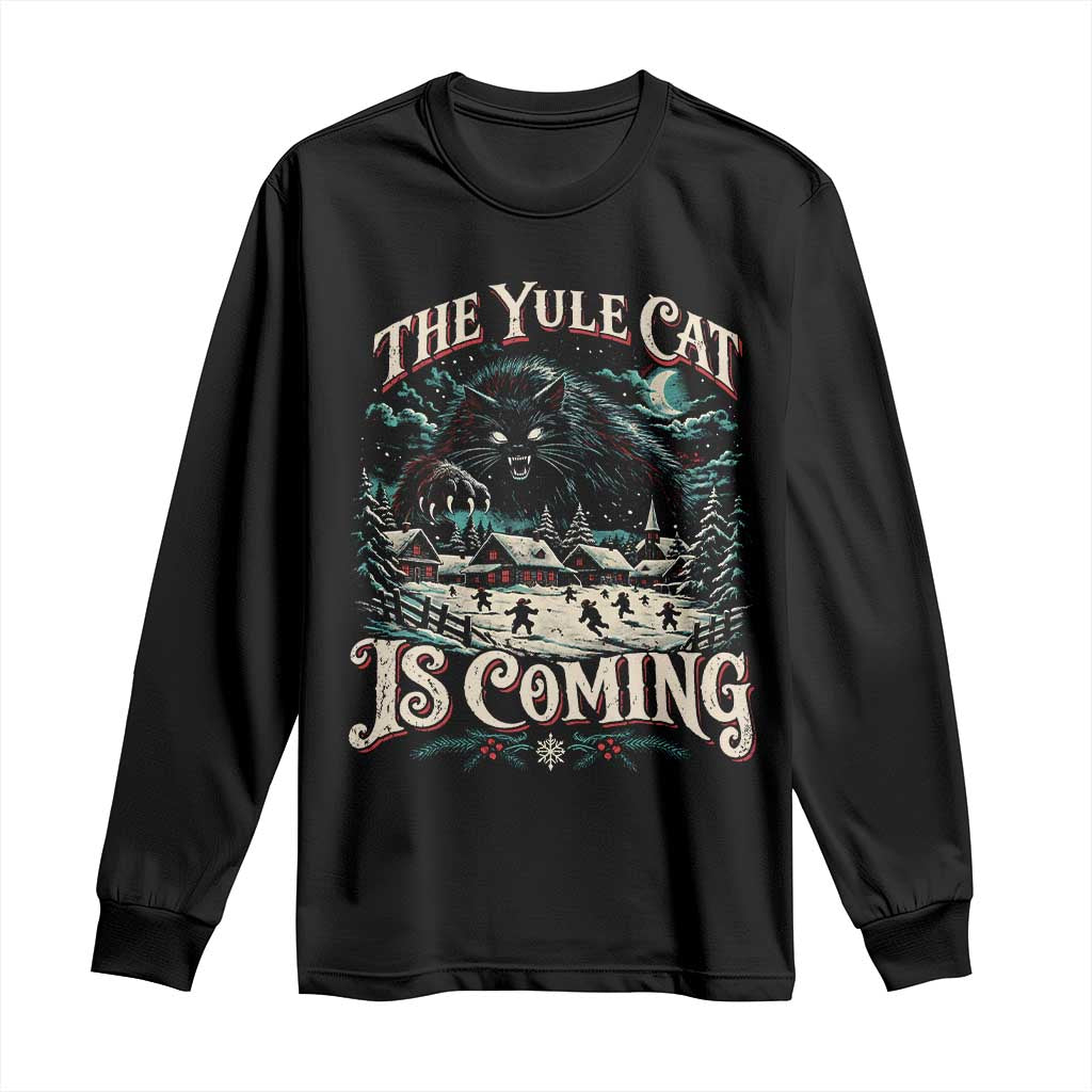 Christmas Horror Yule Cat Is Coming Long Sleeve Shirt Dark Fantasy Icelandic Legend Vintage Folklore