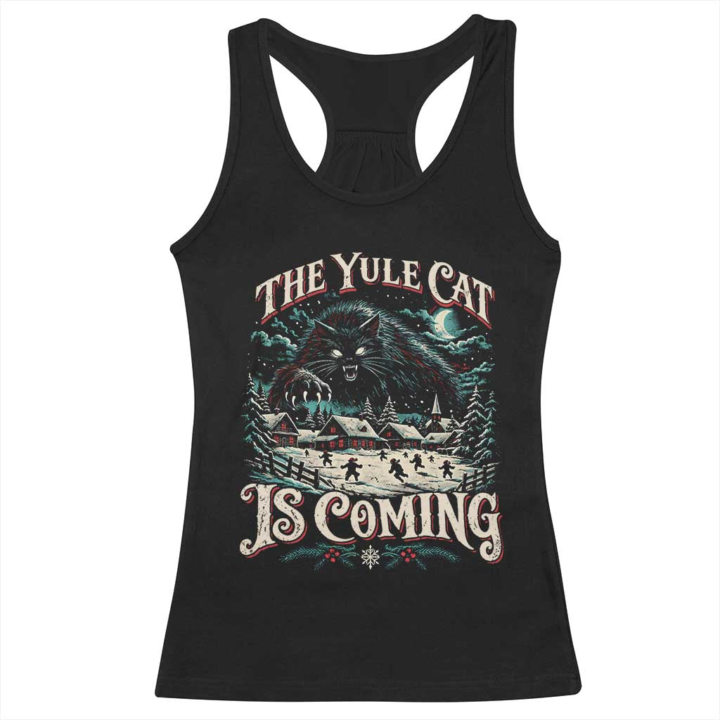 Christmas Horror Yule Cat Is Coming Racerback Tank Top Dark Fantasy Icelandic Legend Vintage Folklore