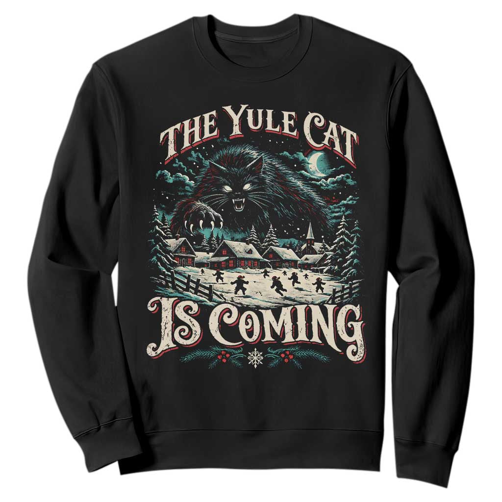 Christmas Horror Yule Cat Is Coming Sweatshirt Dark Fantasy Icelandic Legend Vintage Folklore