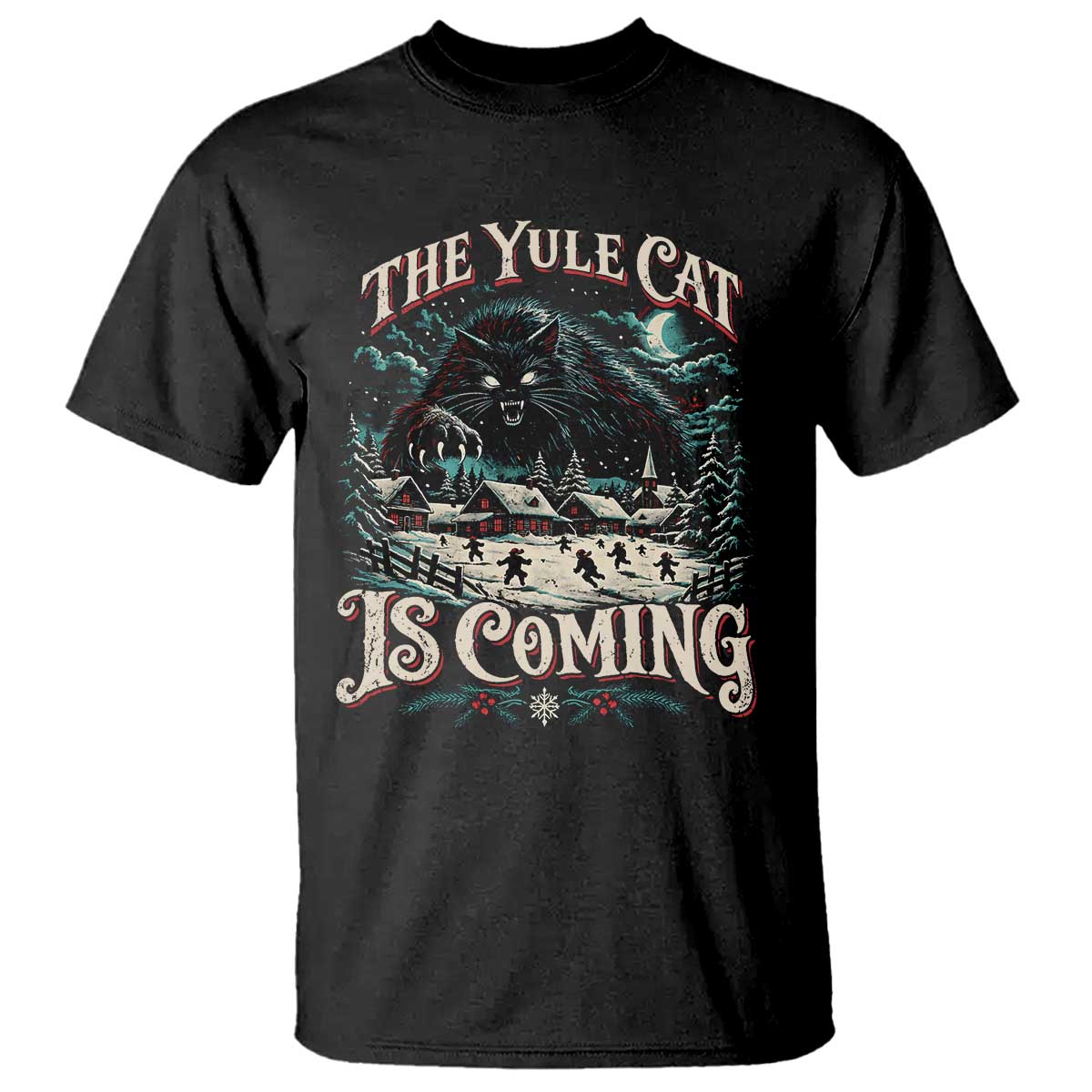 Christmas Horror Yule Cat Is Coming T Shirt Dark Fantasy Icelandic Legend Vintage Folklore