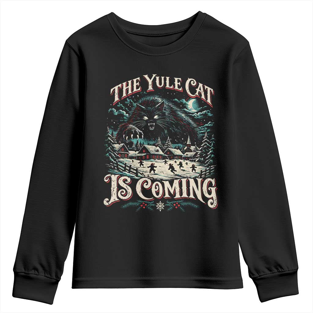 Christmas Horror Yule Cat Is Coming Youth Sweatshirt Dark Fantasy Icelandic Legend Vintage Folklore