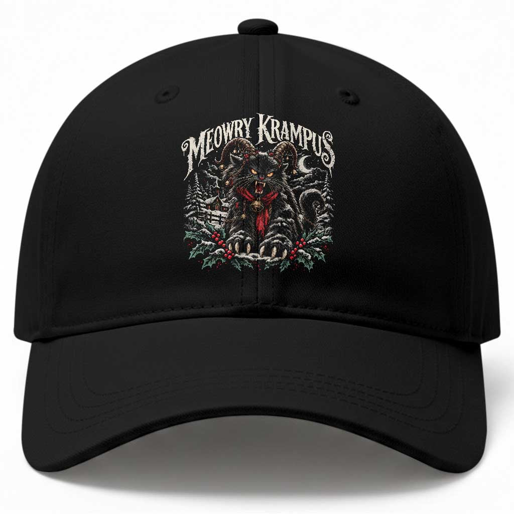 Meowry Krampus Christmas Black Cat Baseball Cap Holiday Season Spooky Dark Fantasy Holiday Aesthetic