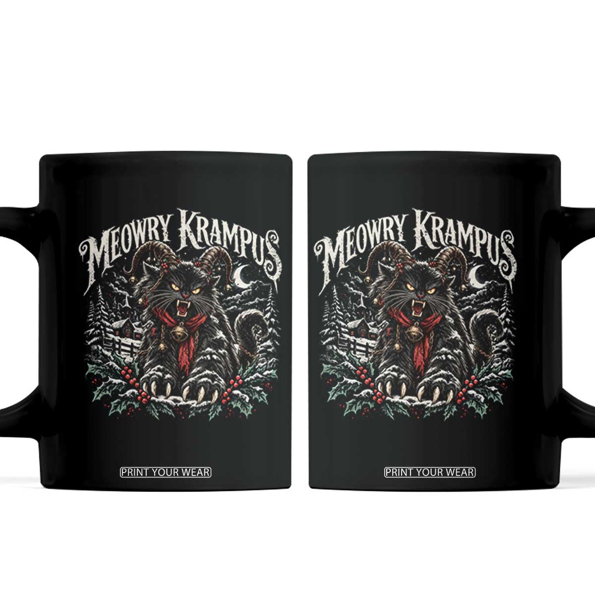 Meowry Krampus Christmas Black Cat Coffee Mug Holiday Season Spooky Dark Fantasy Holiday Aesthetic