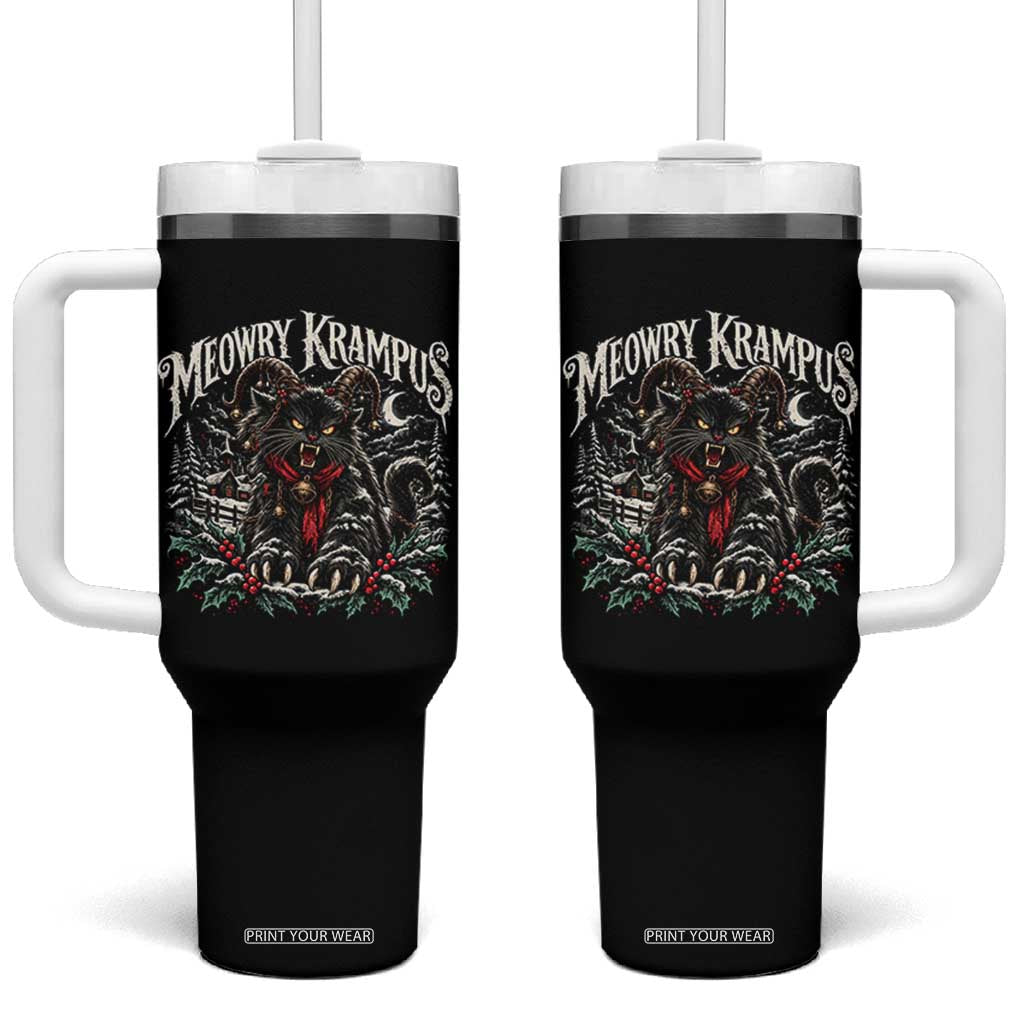 Meowry Krampus Christmas Black Cat Tumbler With Handle Holiday Season Spooky Dark Fantasy Holiday Aesthetic