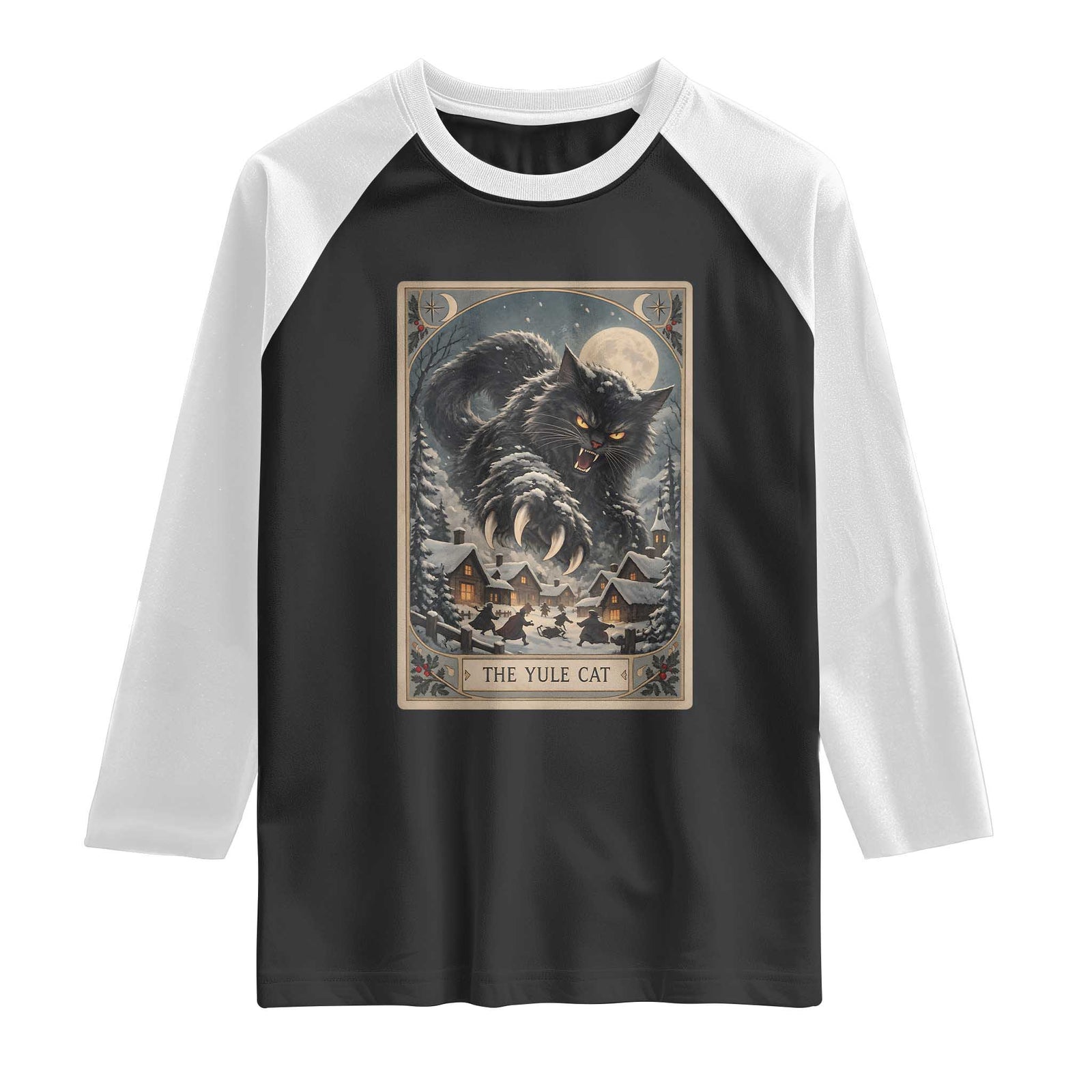 Creepmas Vintage The Yule Cat Tarot Card Dark Christmas Raglan Shirt