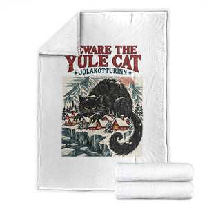 Beware The Yule Cat Christmas Jolakotturinn Throw Blanket Vintage Icelandic Folklore