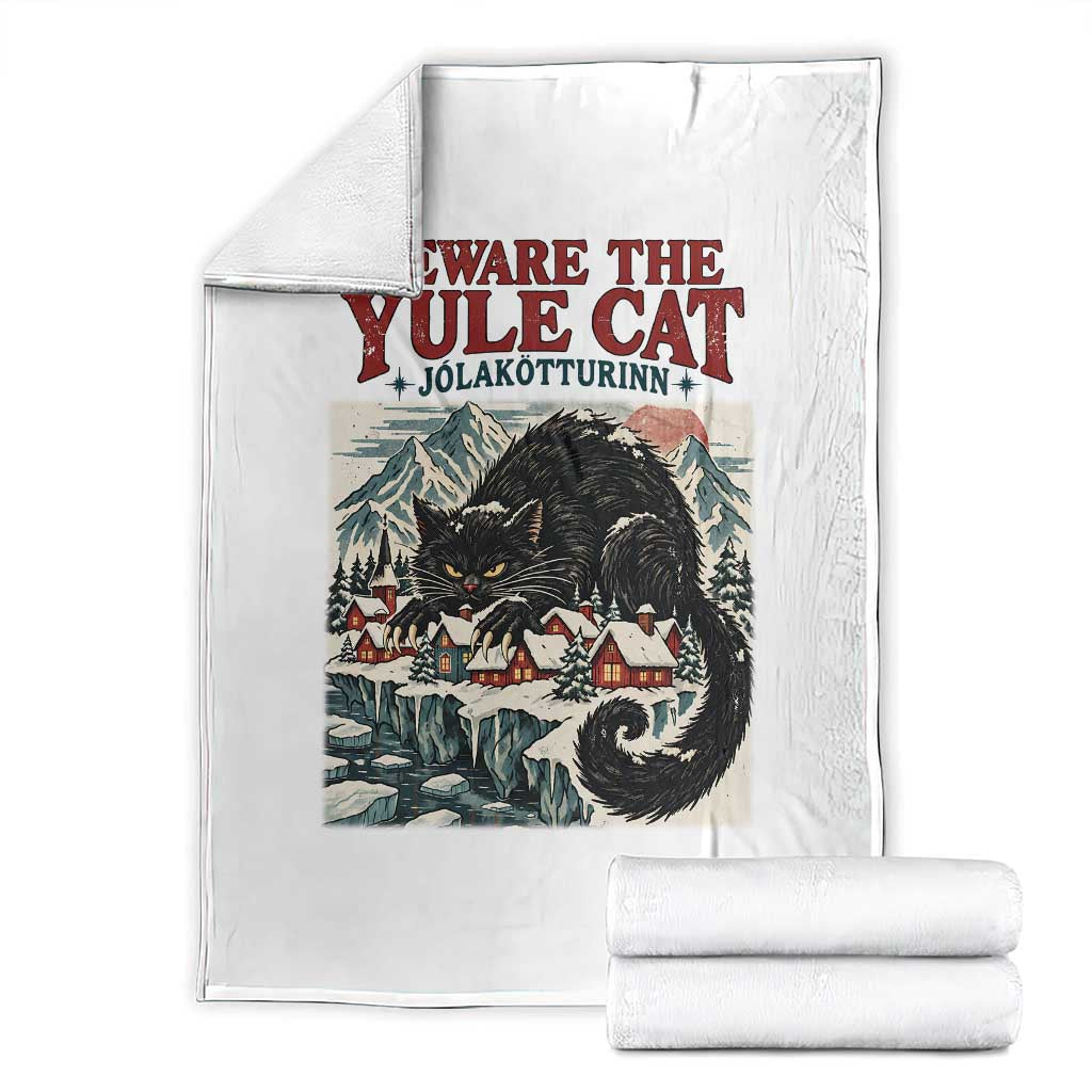 Beware The Yule Cat Christmas Jolakotturinn Throw Blanket Vintage Icelandic Folklore