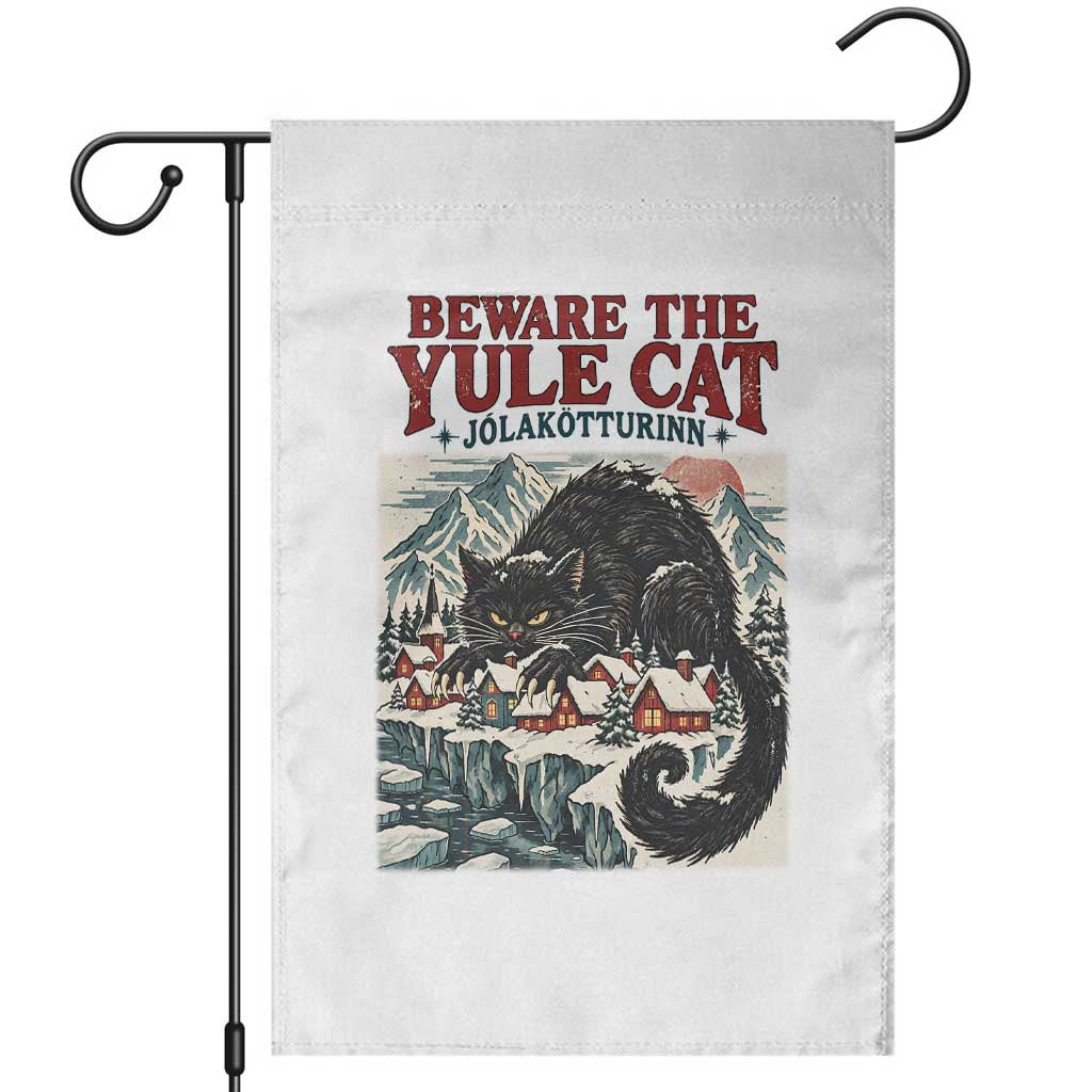 Beware The Yule Cat Christmas Jolakotturinn Garden Flag Vintage Icelandic Folklore