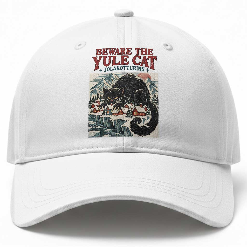 Beware The Yule Cat Christmas Jolakotturinn Baseball Cap Vintage Icelandic Folklore