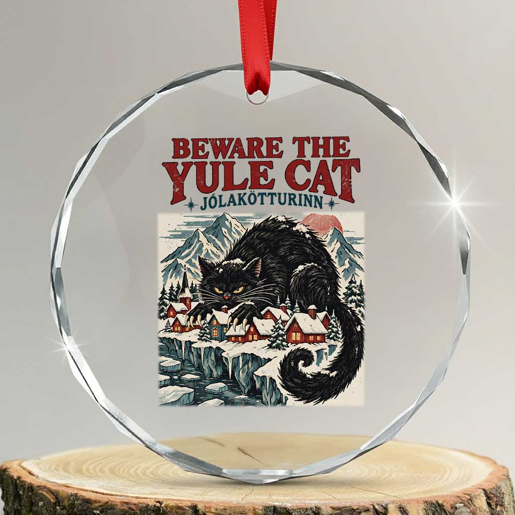Beware The Yule Cat Christmas Jolakotturinn Crystal Glass Ornament Vintage Icelandic Folklore