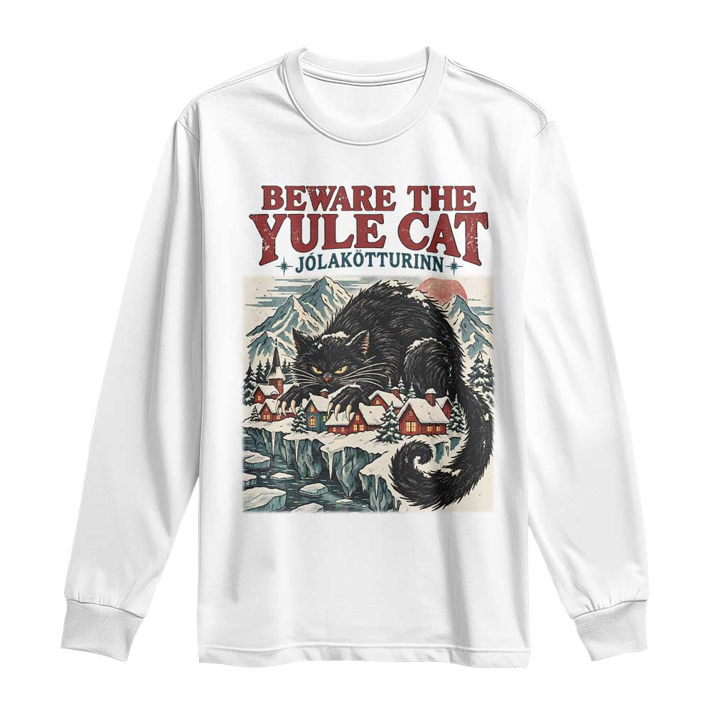 Beware The Yule Cat Christmas Jolakotturinn Long Sleeve Shirt Vintage Icelandic Folklore