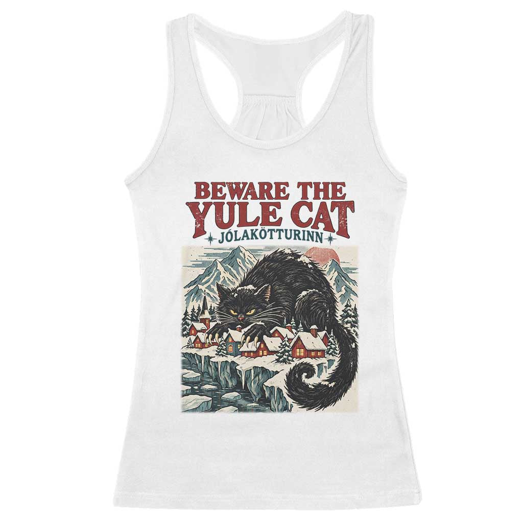 Beware The Yule Cat Christmas Jolakotturinn Racerback Tank Top Vintage Icelandic Folklore