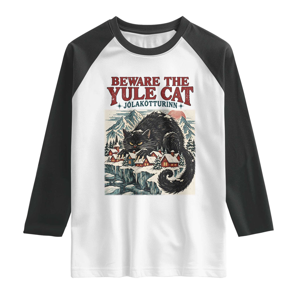 Beware The Yule Cat Christmas Jolakotturinn Raglan Shirt Vintage Icelandic Folklore