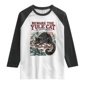 Beware The Yule Cat Christmas Jolakotturinn Raglan Shirt Vintage Icelandic Folklore