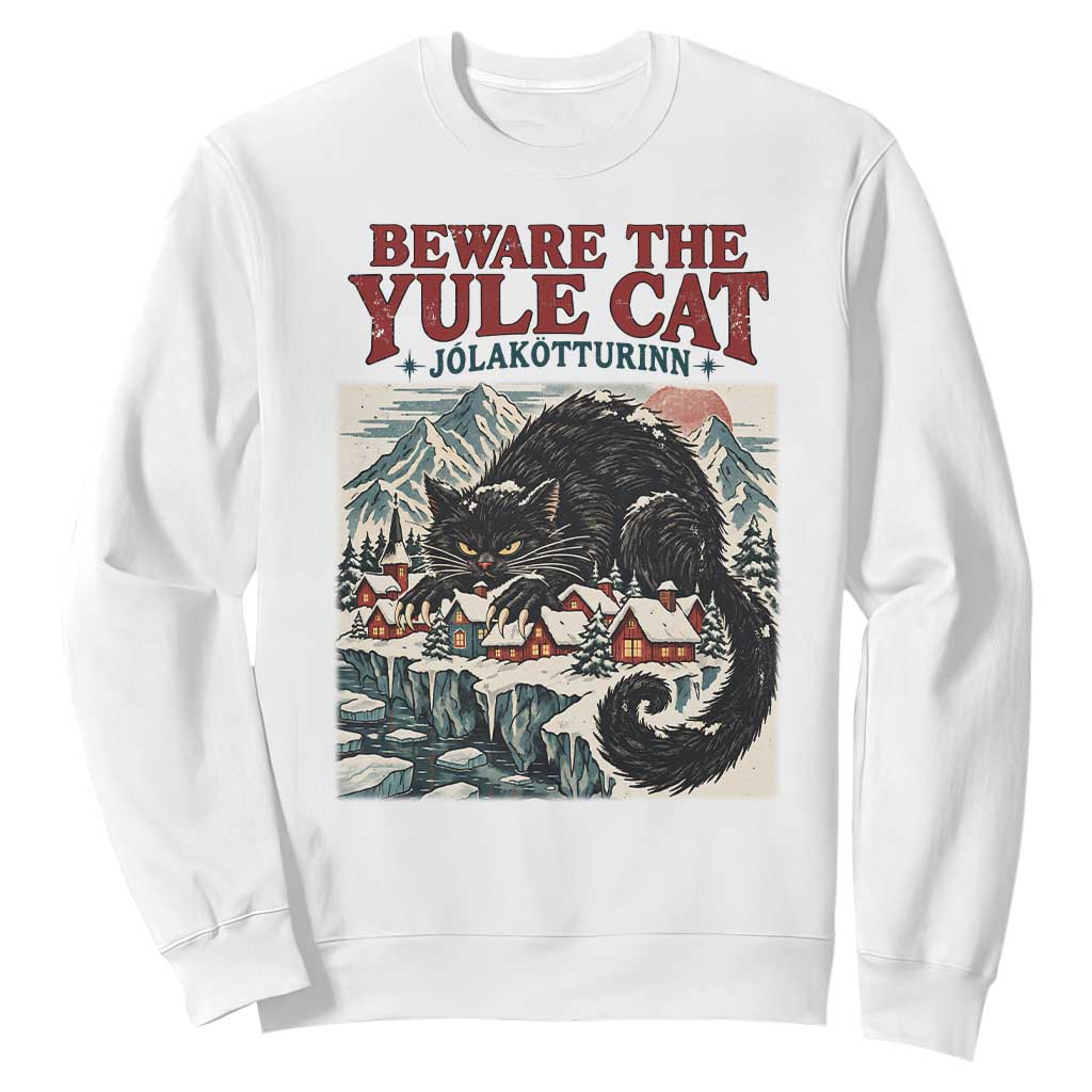 Beware The Yule Cat Christmas Jolakotturinn Sweatshirt Vintage Icelandic Folklore