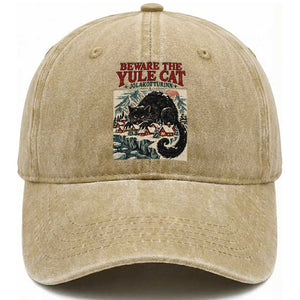 Beware The Yule Cat Christmas Jolakotturinn Washed Cotton Baseball Cap Vintage Icelandic Folklore