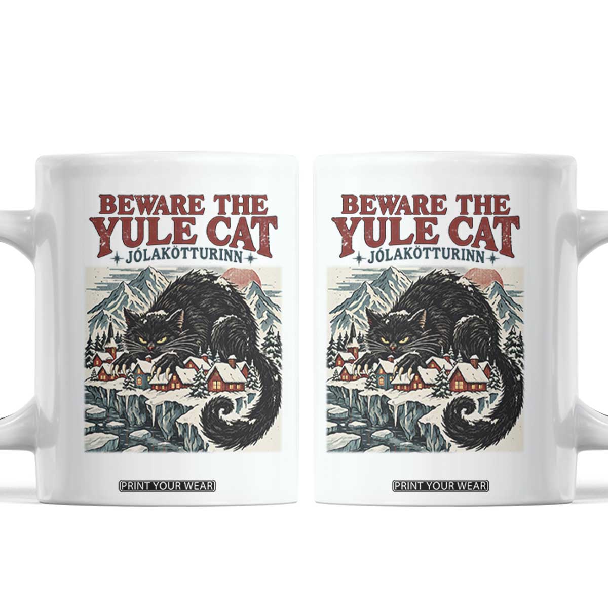 Beware The Yule Cat Christmas Jolakotturinn Coffee Mug Vintage Icelandic Folklore