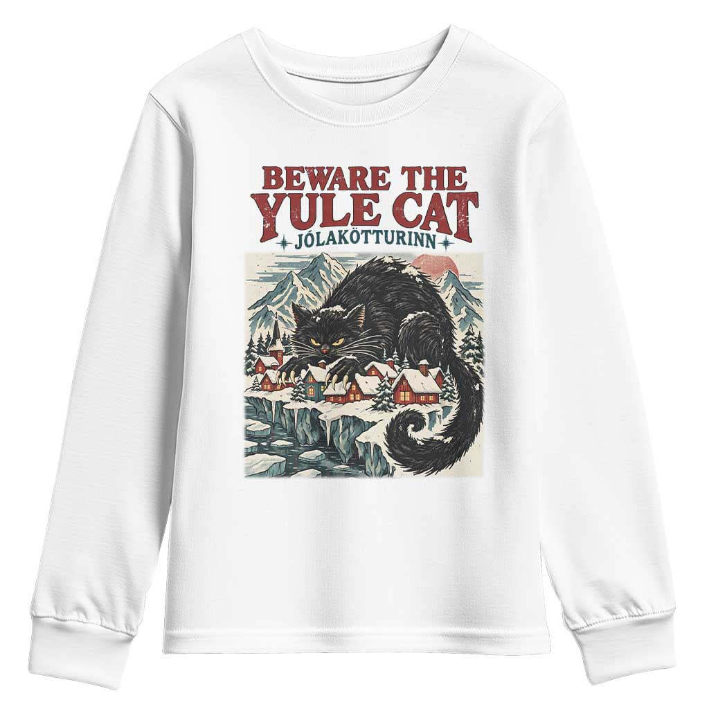Beware The Yule Cat Christmas Jolakotturinn Youth Sweatshirt Vintage Icelandic Folklore