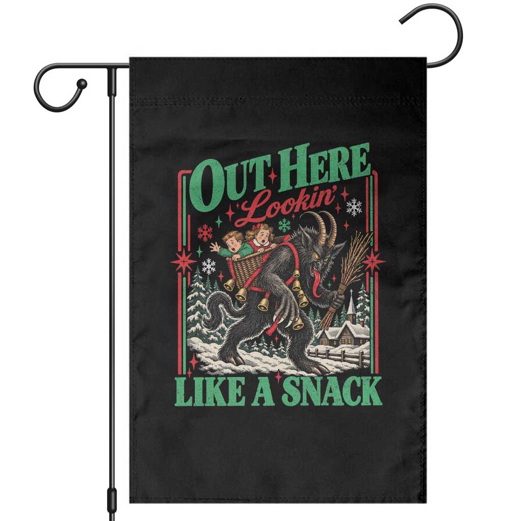 Christmas Krampus Out Here Lookin Like A Snack Garden Flag Vintage Creepy Holiday Humor