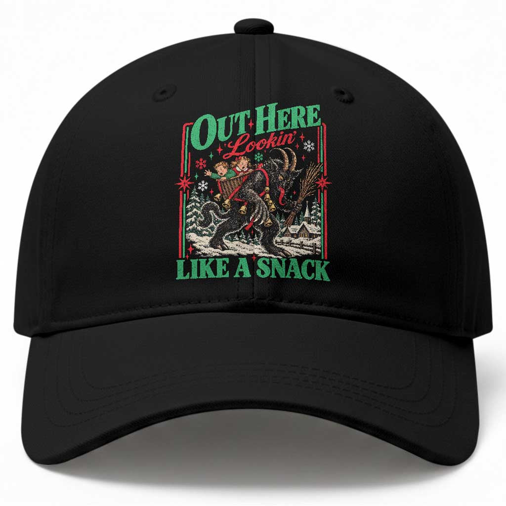Christmas Krampus Out Here Lookin Like A Snack Baseball Cap Vintage Creepy Holiday Humor