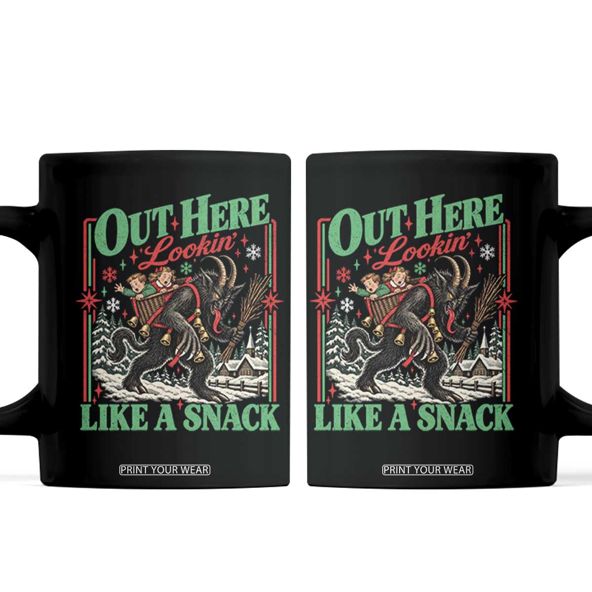 Christmas Krampus Out Here Lookin Like A Snack Coffee Mug Vintage Creepy Holiday Humor