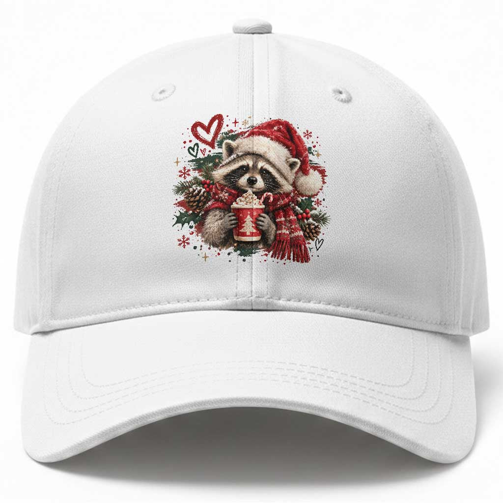 Cute Christmas Raccoon Baseball Cap Trash Panda Hot Cocoa Cup Winter Holiday Animal Santa Hat