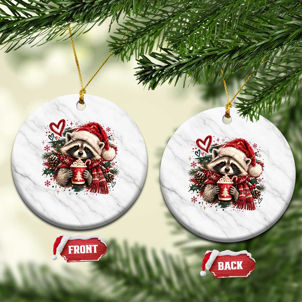 Cute Christmas Raccoon Ceramic Ornament Trash Panda Hot Cocoa Cup Winter Holiday Animal Santa Hat