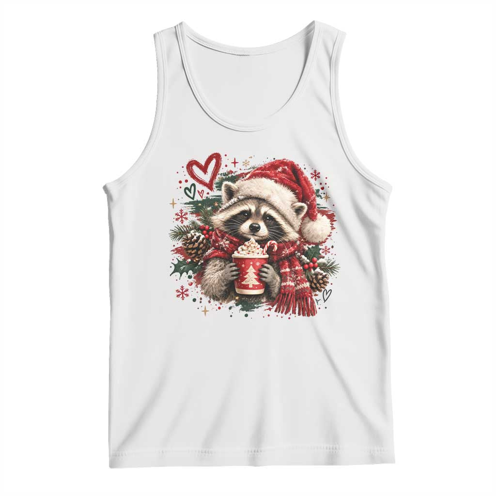 Cute Christmas Raccoon Tank Top Trash Panda Hot Cocoa Cup Winter Holiday Animal Santa Hat