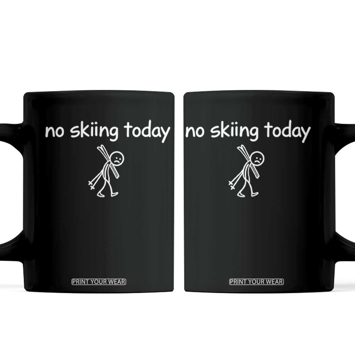 Funny No Skiing Today Sad Stickman Coffee Mug Minimalist Skiing Winter Sports Humor