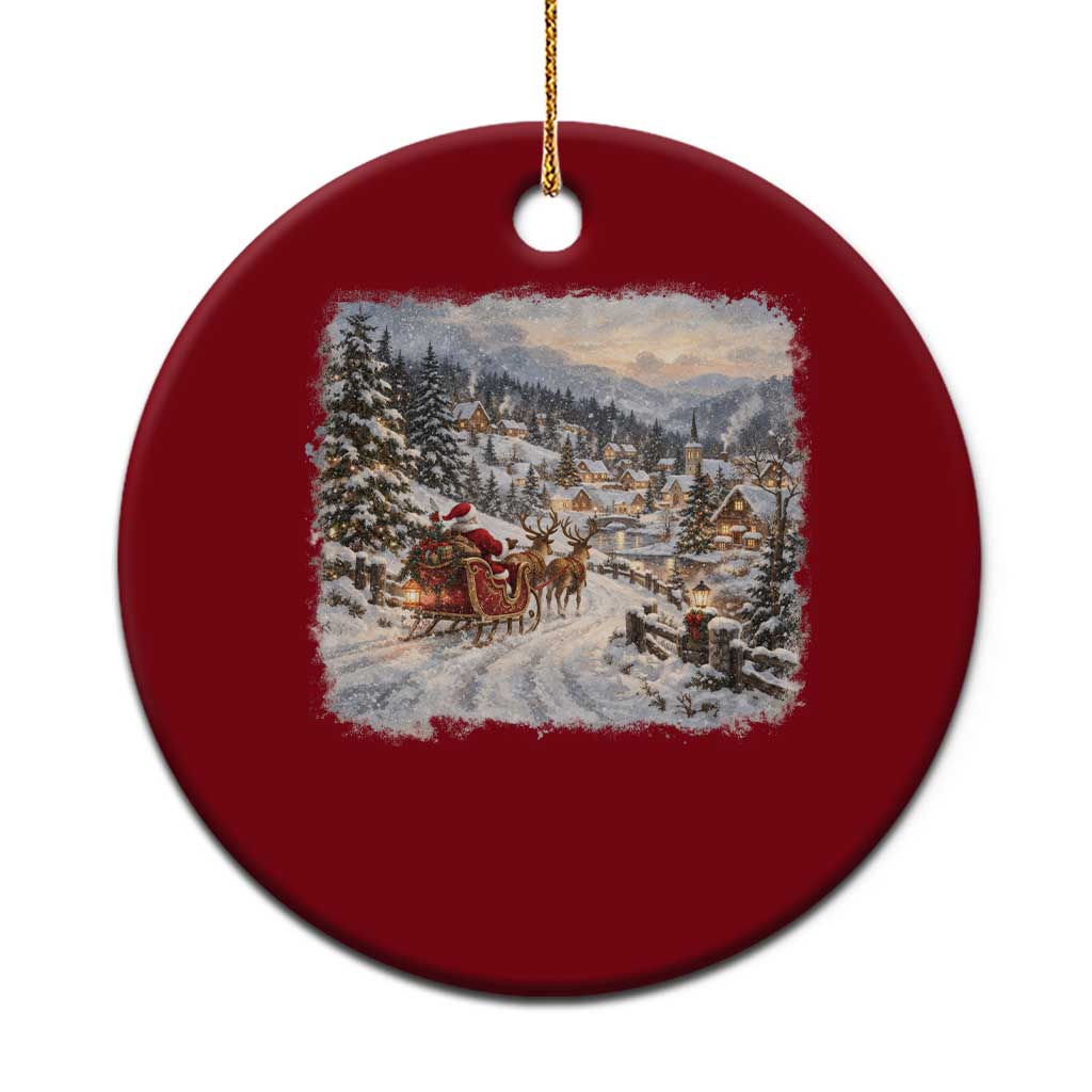 Vintage 90s Santa Sleigh Reindeer Christmas Village Ceramic Ornament Nostalgic Winter Town Graphic