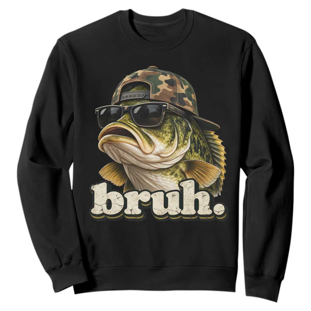 Bruh Fishing Camo Bass Fish Funny Boys Kids Teen Camouflage Sweatshirt