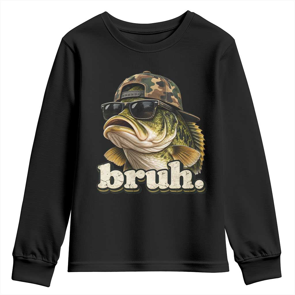 Bruh Fishing Camo Bass Fish Funny Boys Kids Teen Camouflage Youth Sweatshirt