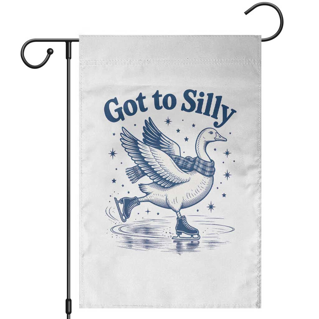 Gotta Be Silly Ice Skating Goose Garden Flag Vintage Winter Animal Humor