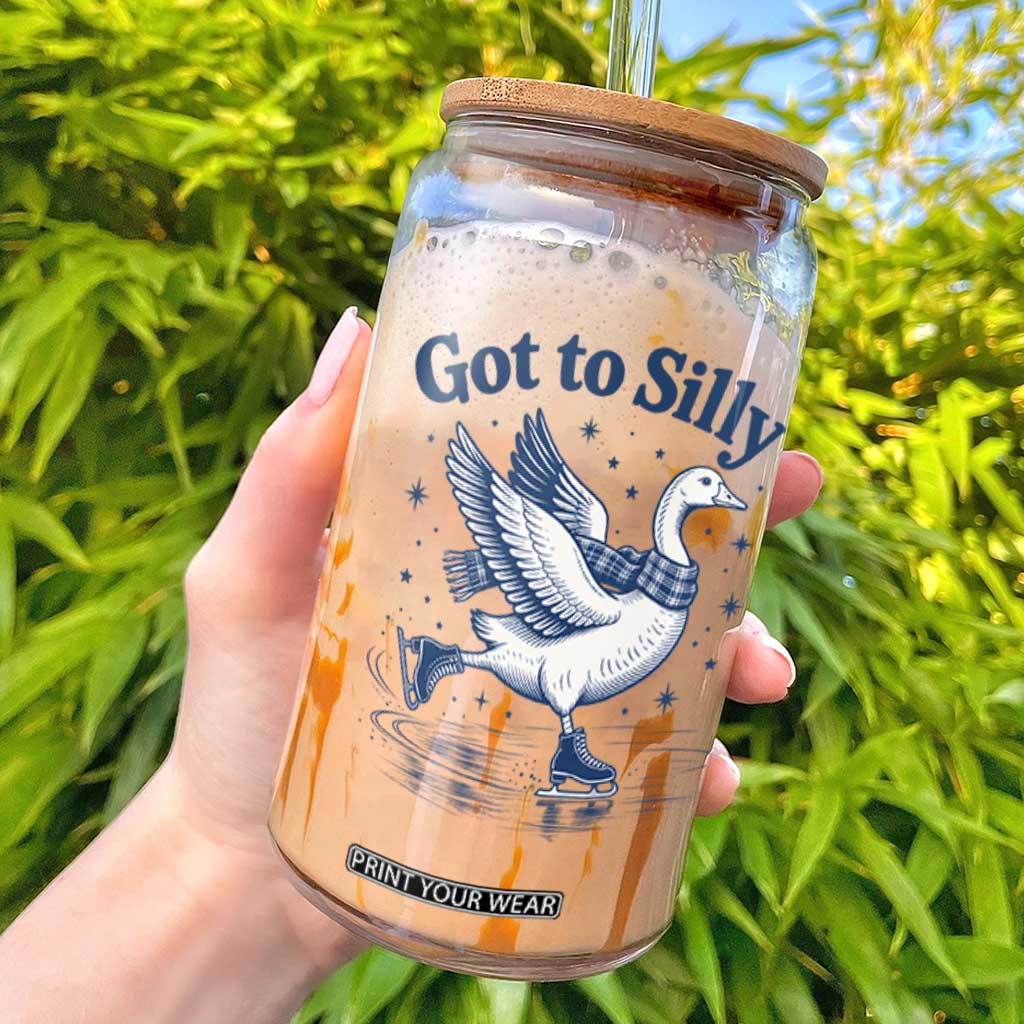 Gotta Be Silly Ice Skating Goose Glass Can Vintage Winter Animal Humor