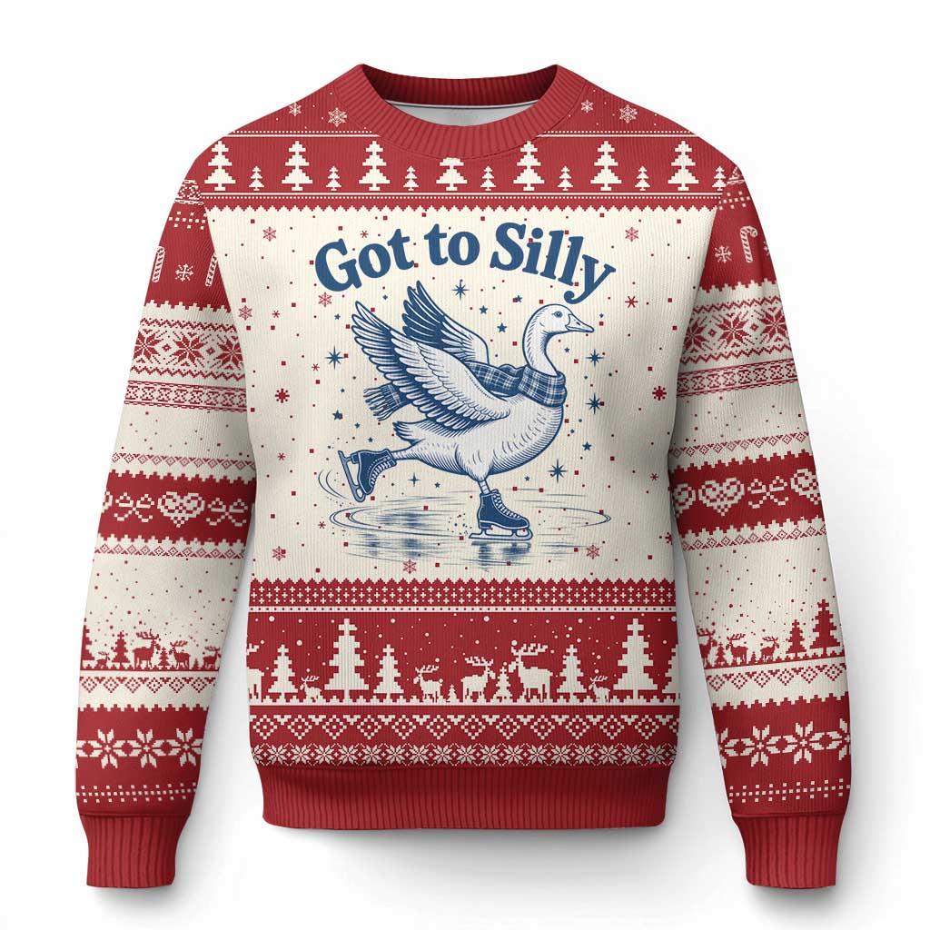 Gotta Be Silly Ice Skating Goose Ugly Christmas Sweater Vintage Winter Animal Humor
